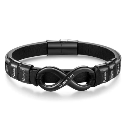 Bracelet Gravé Homme – Cuir avec Fermoir en Acier Inoxydable, 2 à 6 Prénoms Gravés, Cadeau pour Lui, Papa, Fête des Pères