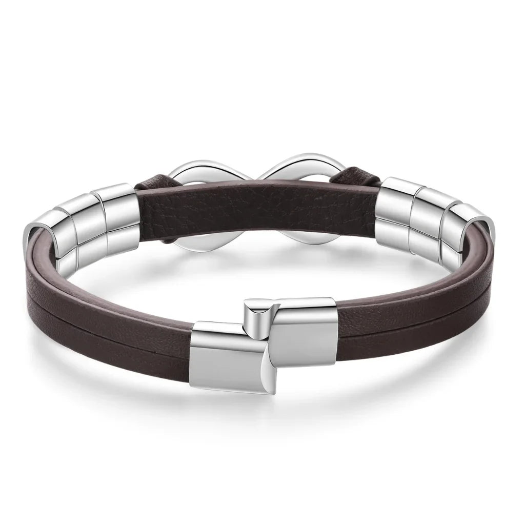 Bracelet Gravé Homme – Cuir avec Fermoir en Acier Inoxydable, 2 à 6 Prénoms Gravés, Cadeau pour Lui, Papa, Fête des Pères