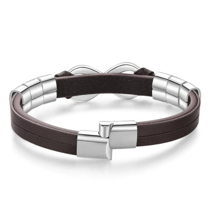 Bracelet Gravé Homme – Cuir avec Fermoir en Acier Inoxydable, 2 à 6 Prénoms Gravés, Cadeau pour Lui, Papa, Fête des Pères