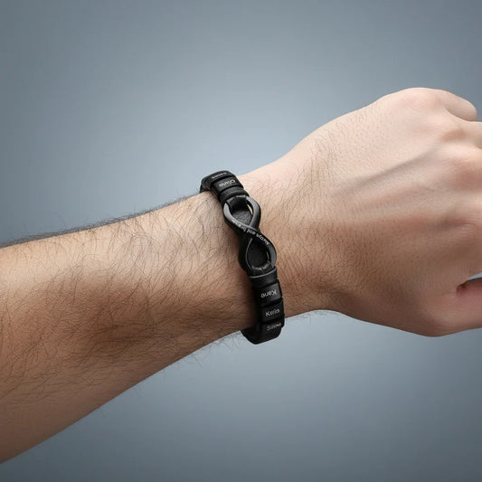 Bracelet Gravé Homme – Cuir avec Fermoir en Acier Inoxydable, 2 à 6 Prénoms Gravés, Cadeau pour Lui, Papa, Fête des Pères
