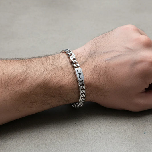 Bracelet Gravé Homme – Acier Inoxydable avec 1 à 6 Prénoms ou Dates Gravés, Cadeau pour Lui, Papa, Fête des Pères