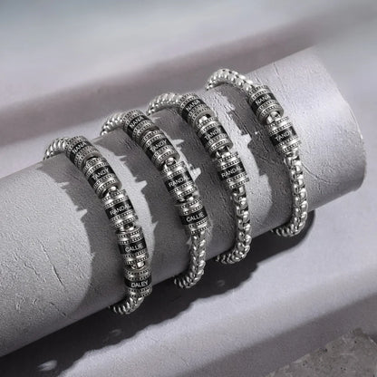 Bracelet Gravé Homme – Acier Inoxydable, Jusqu'à 5 Perles Prénom Gravées, Cadeau pour Lui, Papa, Fête des Pères