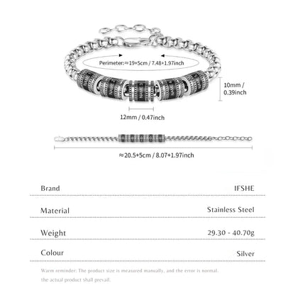 Bracelet Gravé Homme – Acier Inoxydable, Jusqu'à 5 Perles Prénom Gravées, Cadeau pour Lui, Papa, Fête des Pères