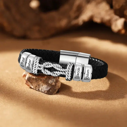 Bracelet Gravé Homme – Cuir Noir et Plaque en Acier Inoxydable Gravée d'un Prénom, Cadeau pour Lui, Papa, Anniversaire