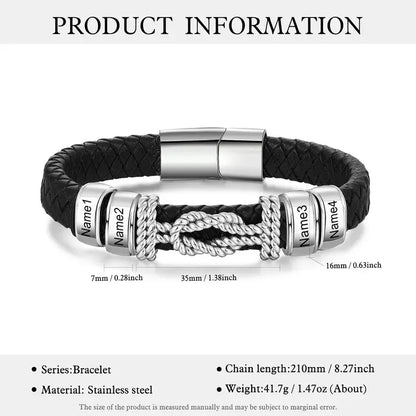 Bracelet Gravé Homme – Cuir Noir et Plaque en Acier Inoxydable Gravée d'un Prénom, Cadeau pour Lui, Papa, Anniversaire