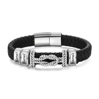 Bracelet Gravé Homme – Cuir Noir et Plaque en Acier Inoxydable Gravée d'un Prénom, Cadeau pour Lui, Papa, Anniversaire