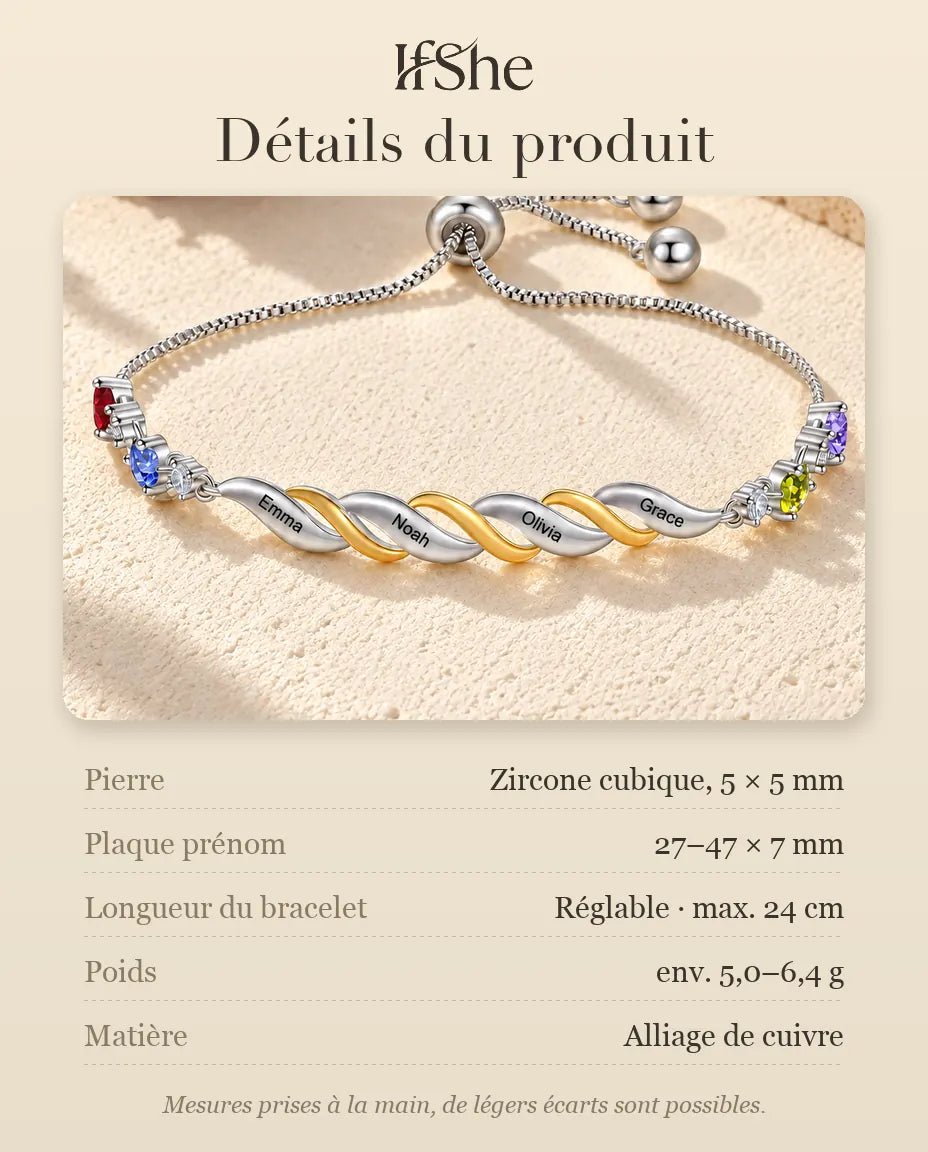 Bracelet Gravé pour Maman - dimensions et matière