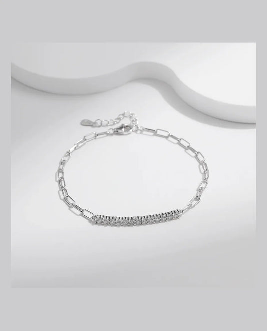 Bracelet Moissanite Barrette Pavée en argent 925 – barrette sertie de pierres couleur D, maille trombone