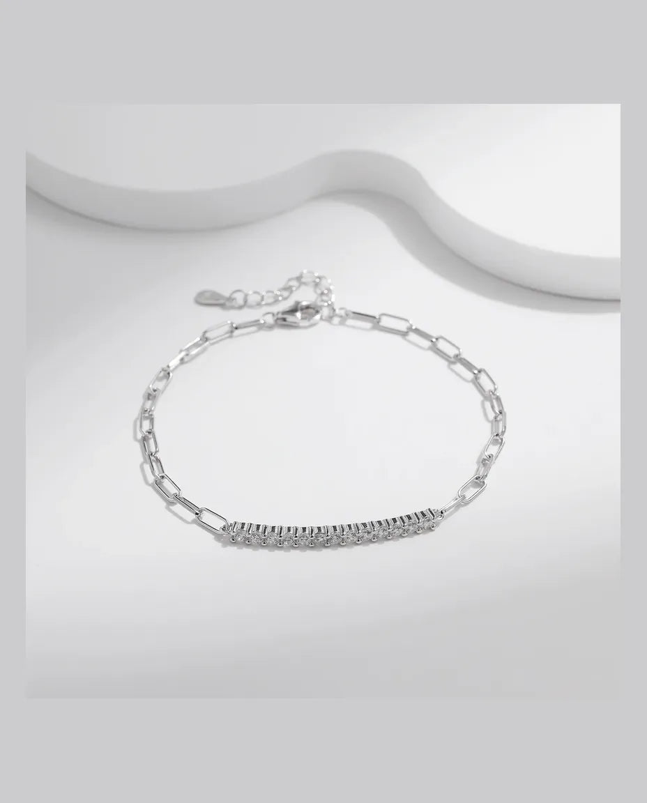 Bracelet Moissanite Barrette Pavée en argent 925 – barrette sertie de pierres couleur D, maille trombone