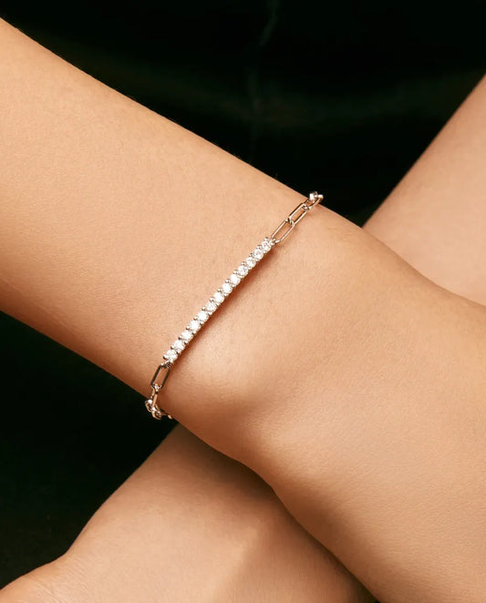 Bracelet Moissanite Barrette Pavée en argent 925 – barrette sertie de pierres couleur D, maille trombone