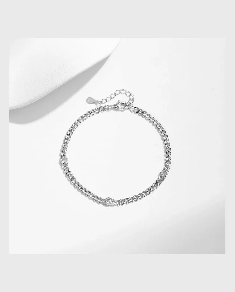 Bracelet Moissanite Chaîne Torsadée en argent 925 finition or blanc – pierres rondes couleur D, réglable