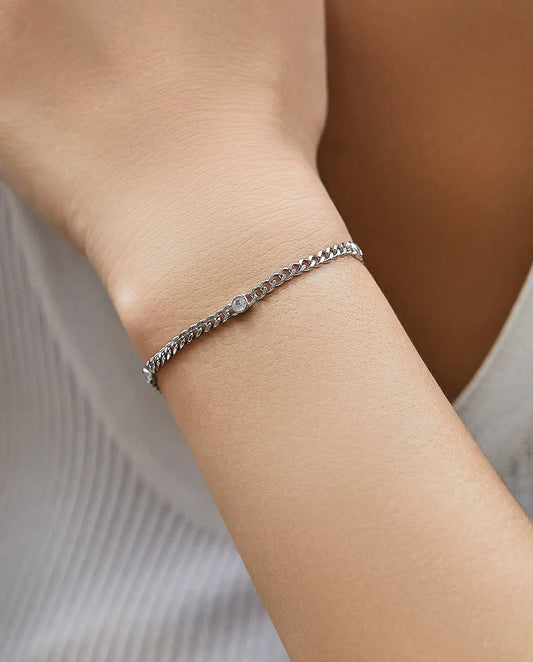 Bracelet Moissanite Chaîne Torsadée en argent 925 finition or blanc – pierres rondes couleur D, réglable