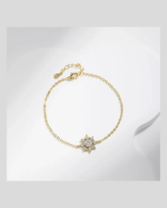 Bracelet Moissanite Flocon en argent 925 doré à l'or fin – pierre de 0,5 ct couleur D, chaîne fine réglable