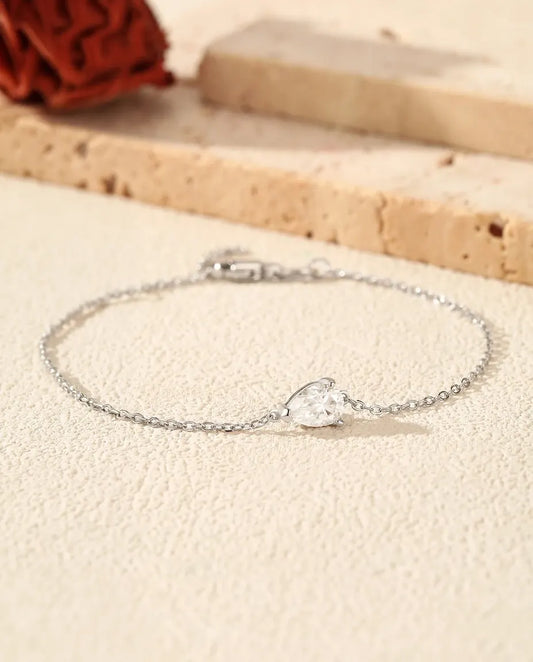 Bracelet Moissanite Goutte en argent 925 – solitaire taille poire de 0,8 ct couleur D, chaîne fine réglable