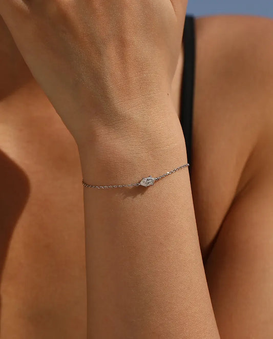 Bracelet Moissanite Marquise en argent 925 – solitaire taille marquise de 0,5 ct couleur D, chaîne fine