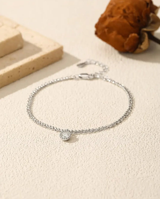 Bracelet Moissanite à Pendentif - pierre de 0,50 ct sertie clos sur une double chaîne en argent 925, 16+3 cm