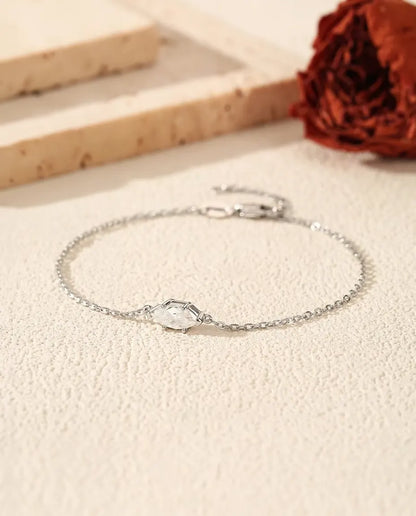 Bracelet Moissanite Taille Marquise - 0,50 ct couleur D, 4 x 8 mm, chaîne fine en argent sterling 925