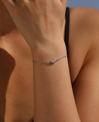 Bracelet Moissanite Taille Marquise - 0,50 ct couleur D, 4 x 8 mm, chaîne fine en argent sterling 925