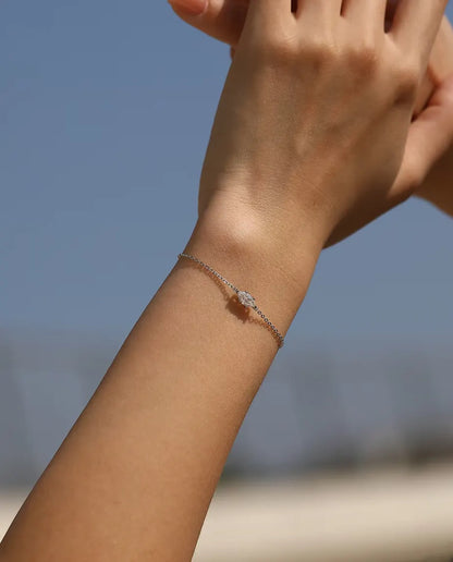 Bracelet Moissanite Taille Marquise - 0,50 ct couleur D, 4 x 8 mm, chaîne fine en argent sterling 925
