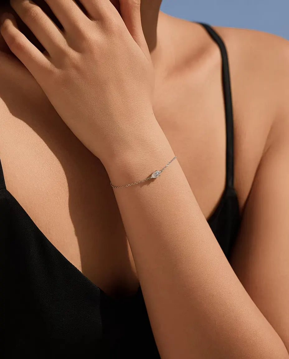 Bracelet Moissanite Taille Marquise - 0,50 ct couleur D, 4 x 8 mm, chaîne fine en argent sterling 925
