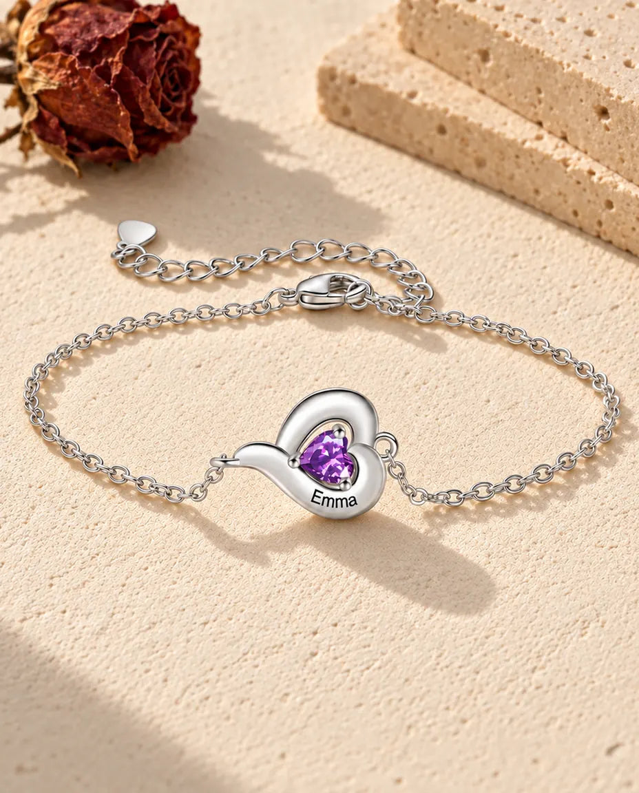Bracelet Personnalisé Femme - version à 1 prénom et pierre de naissance