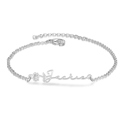 Bracelet Personnalisé Femme – Fleur de Naissance et Prénom Gravé, Cuivre Argenté, Doré ou Or Rose, Cadeau pour Elle, Maman