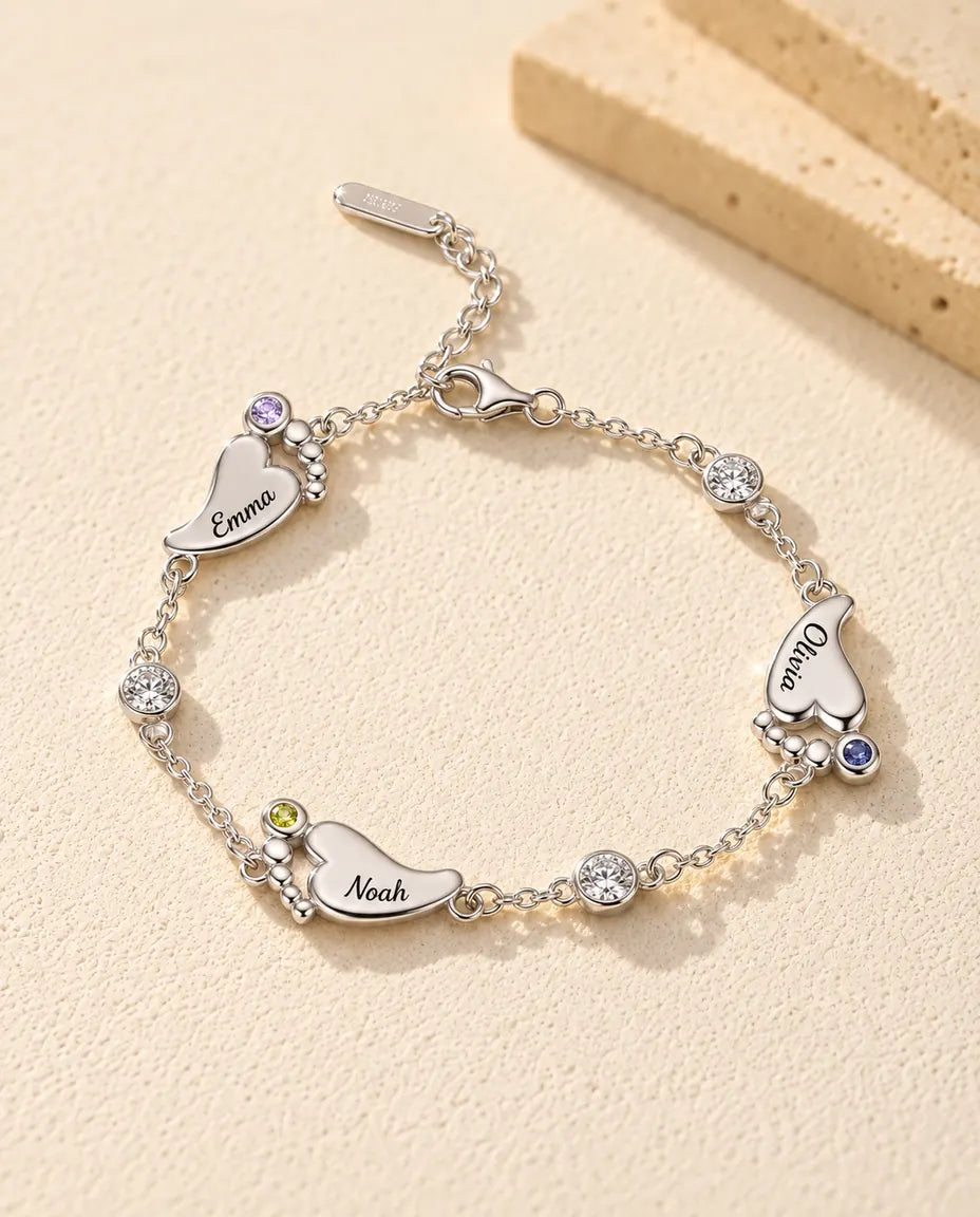 Bracelet Personnalisé Femme - version à 3 prénoms et pierres de naissance