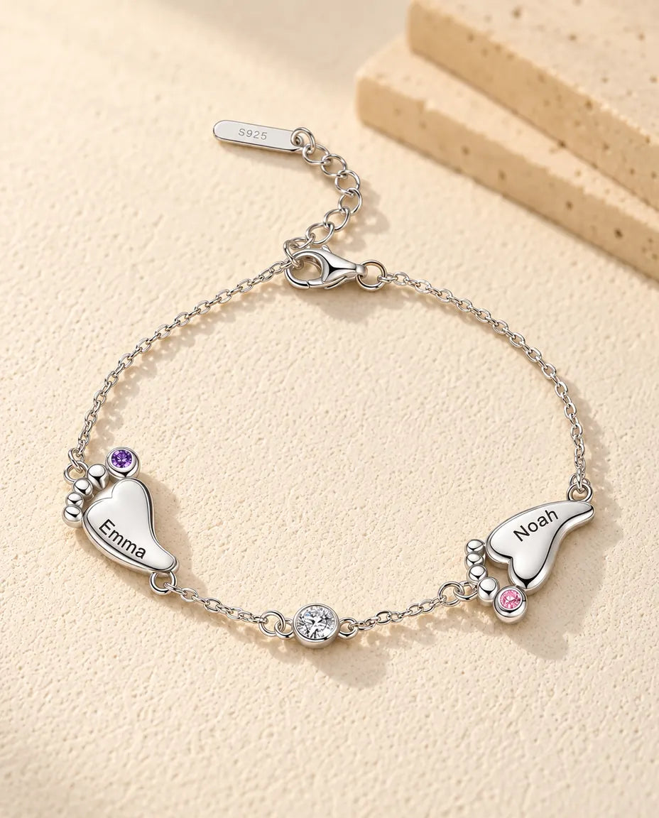 Bracelet Personnalisé Femme - version à 2 prénoms et pierres de naissance