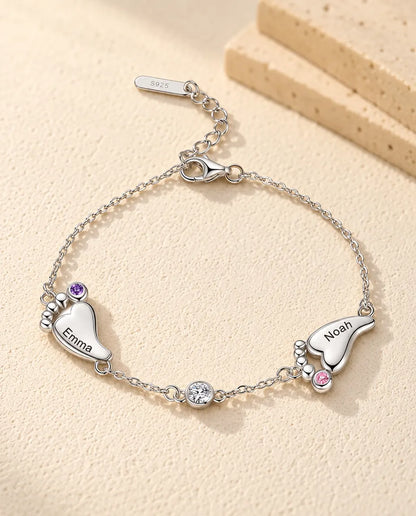 Bracelet Personnalisé Femme - version à 2 prénoms et pierres de naissance