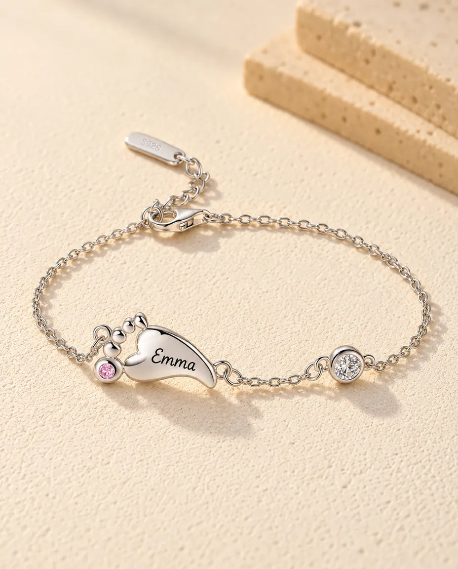 Bracelet Personnalisé Femme - version à 1 prénom et pierre de naissance