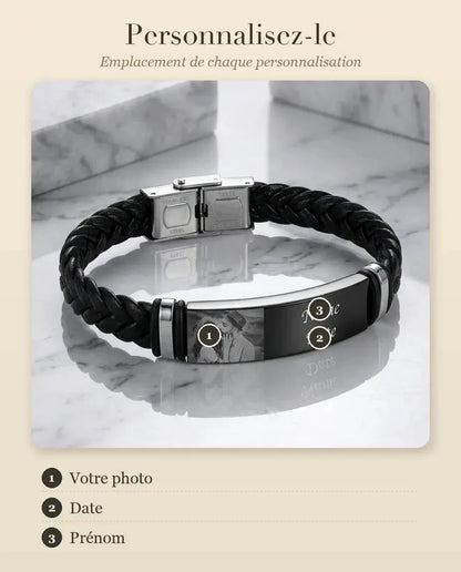 Bracelet Photo Homme - guide de personnalisation : photo et gravure
