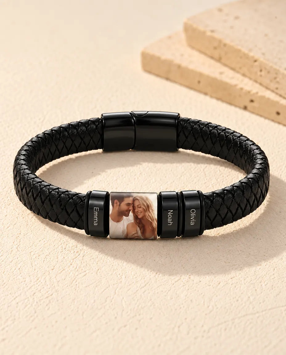 Bracelet Photo Homme - version à 3 prénoms