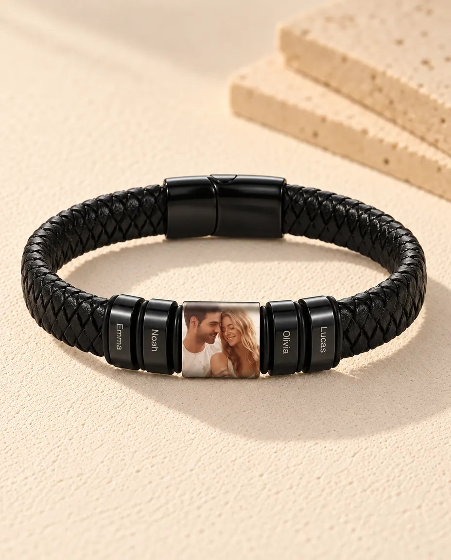 Bracelet Photo Homme - version à 4 prénoms