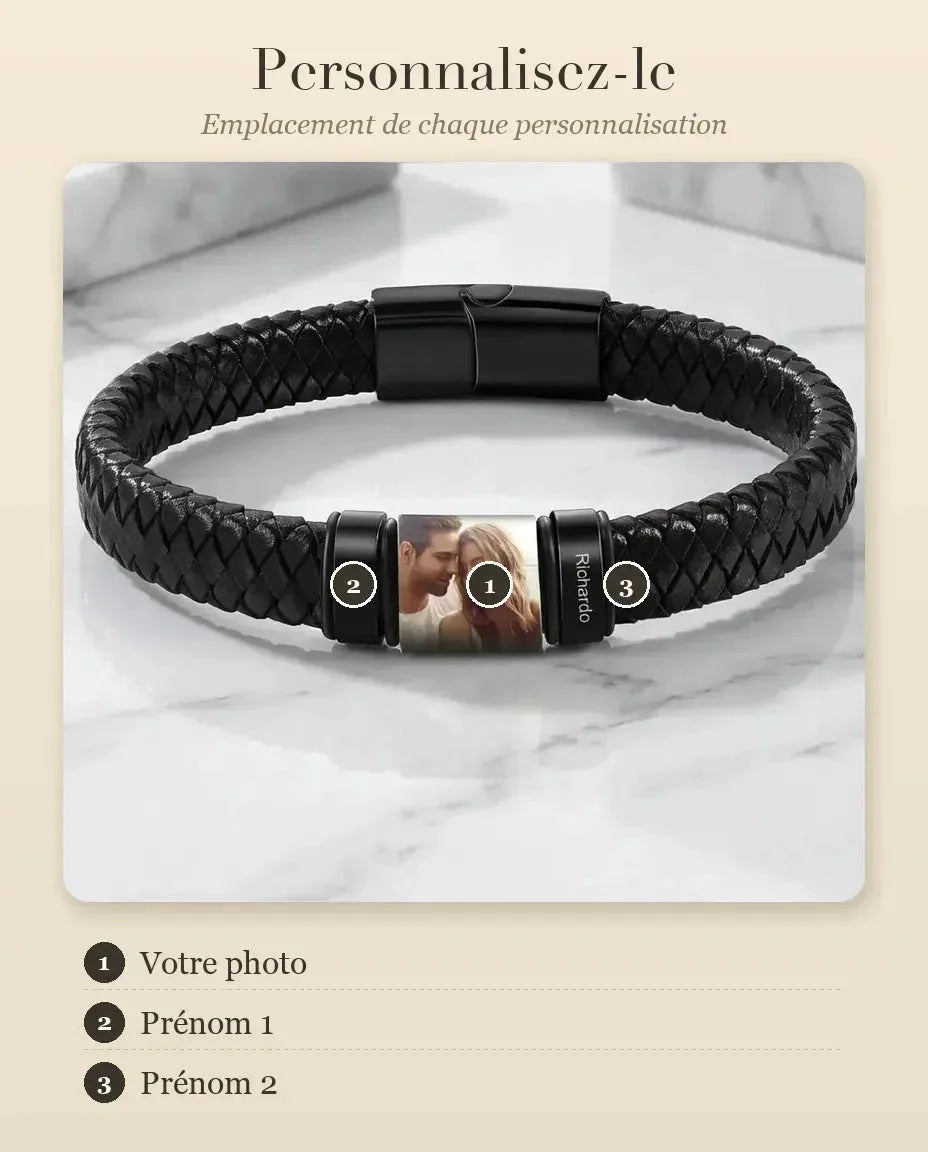 Bracelet Photo Homme - guide de personnalisation : photo et gravure
