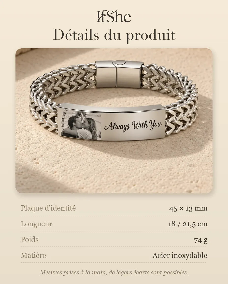 Bracelet Photo Homme - dimensions et matière