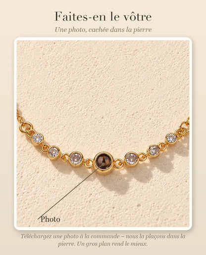 Guide de personnalisation : où va votre photo dans la pierre de projection du bracelet à zircons