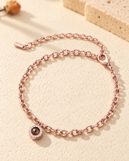 Bracelet zircons couleur or rose avec fermoir mousqueton et rallonge