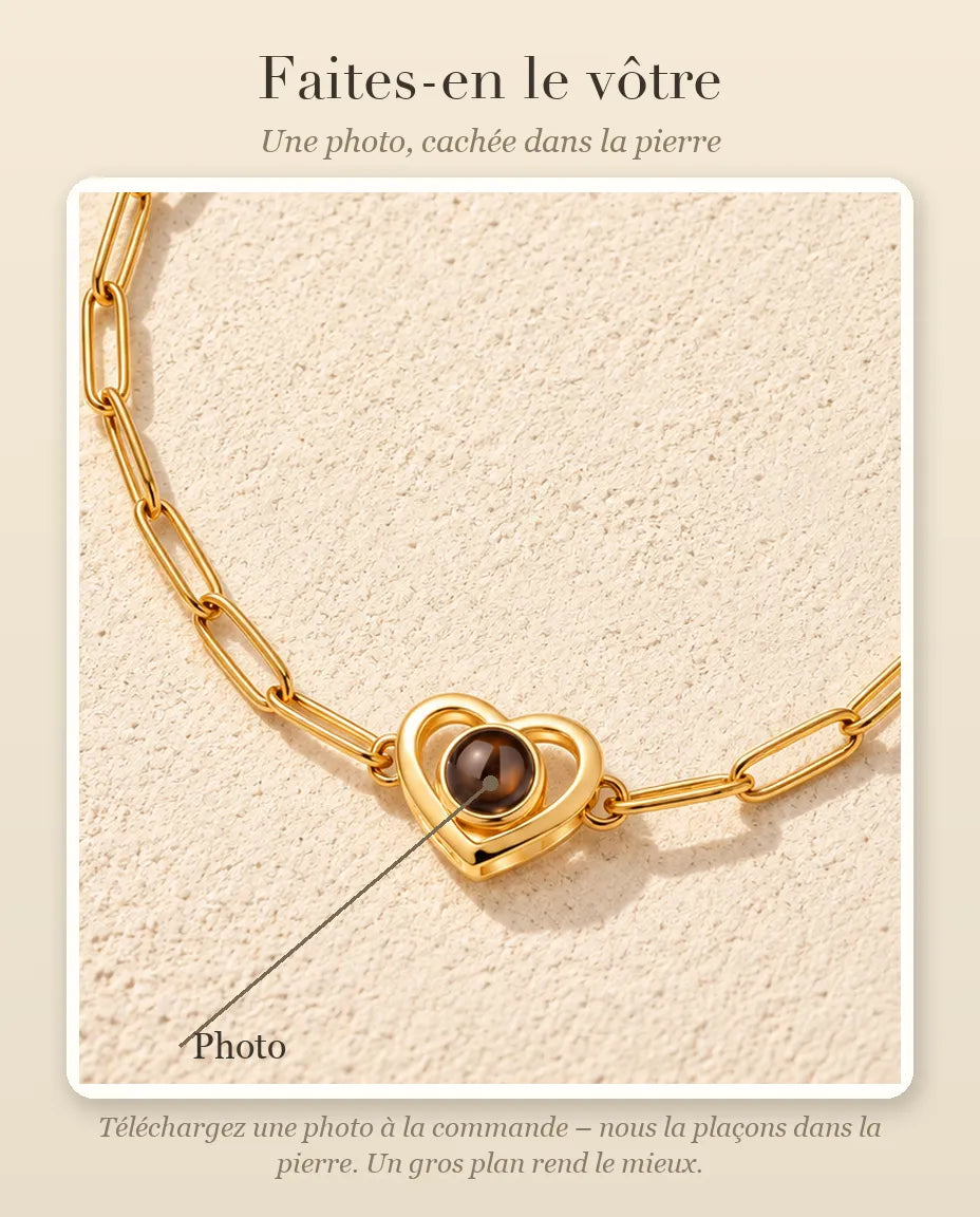 Guide de personnalisation : où va votre photo dans la pierre du charm double cœur