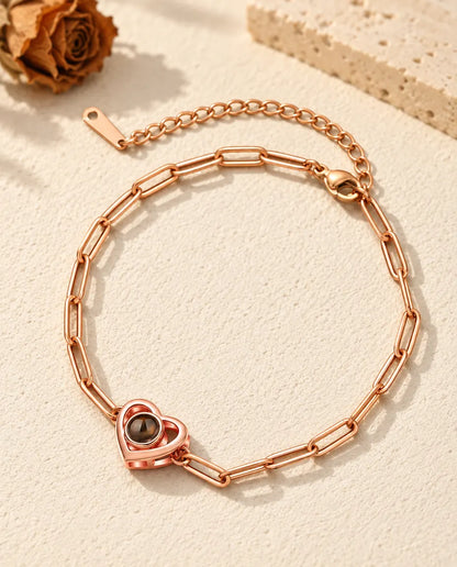 Bracelet double cœur couleur or rose avec fermoir mousqueton et rallonge