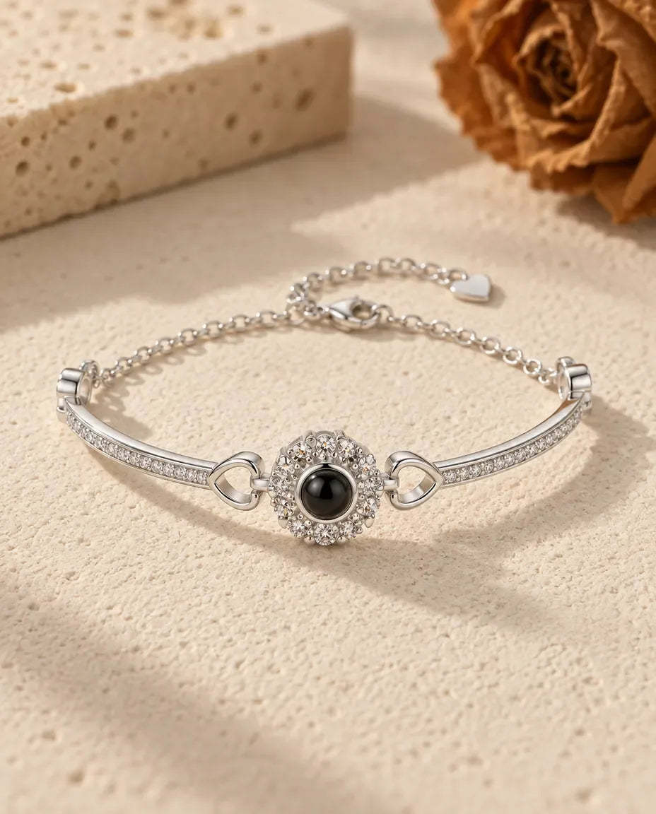 Bracelet Photo Personnalisé - vue de face en argent