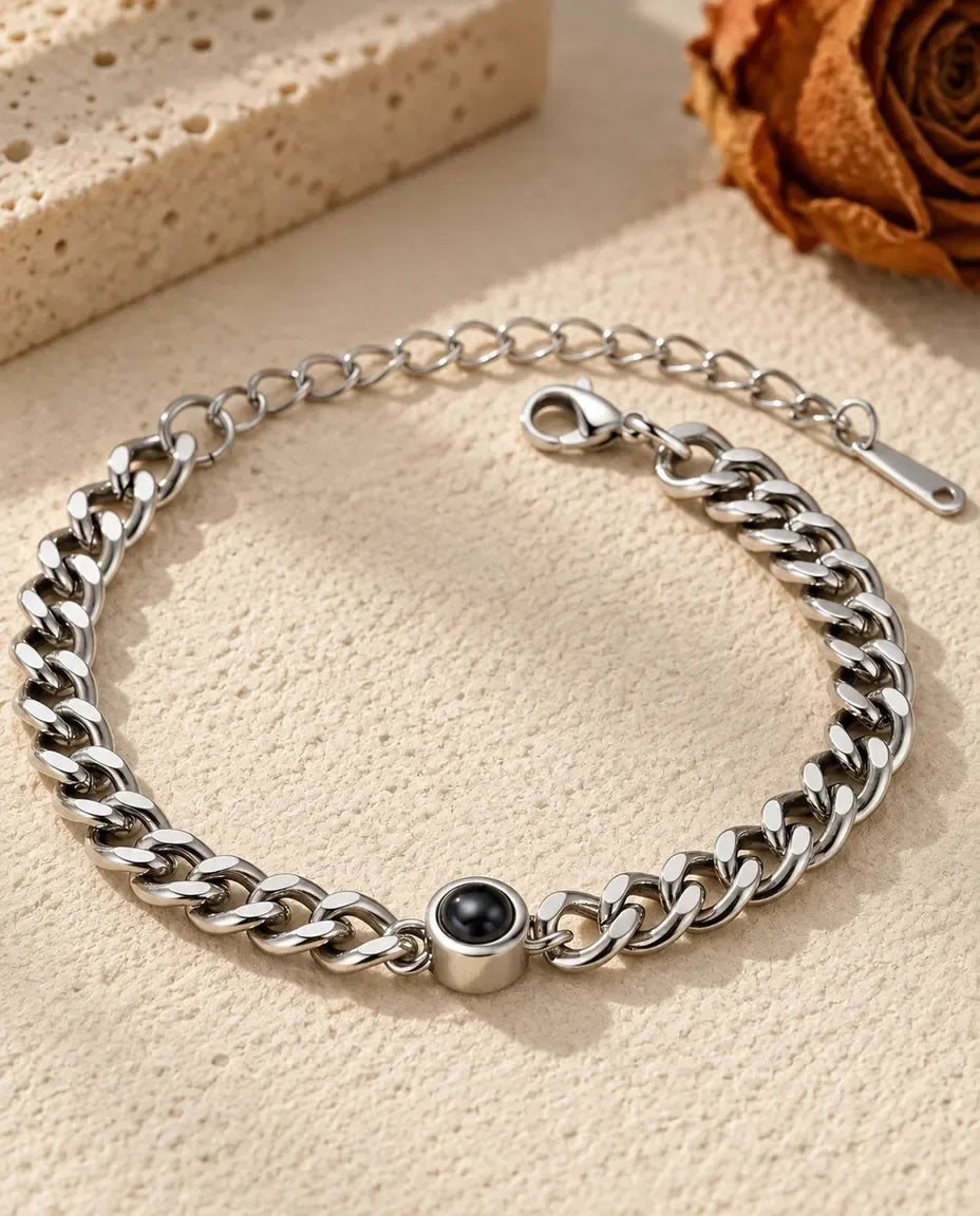 Bracelet Photo Projection Homme - vue de face en argent