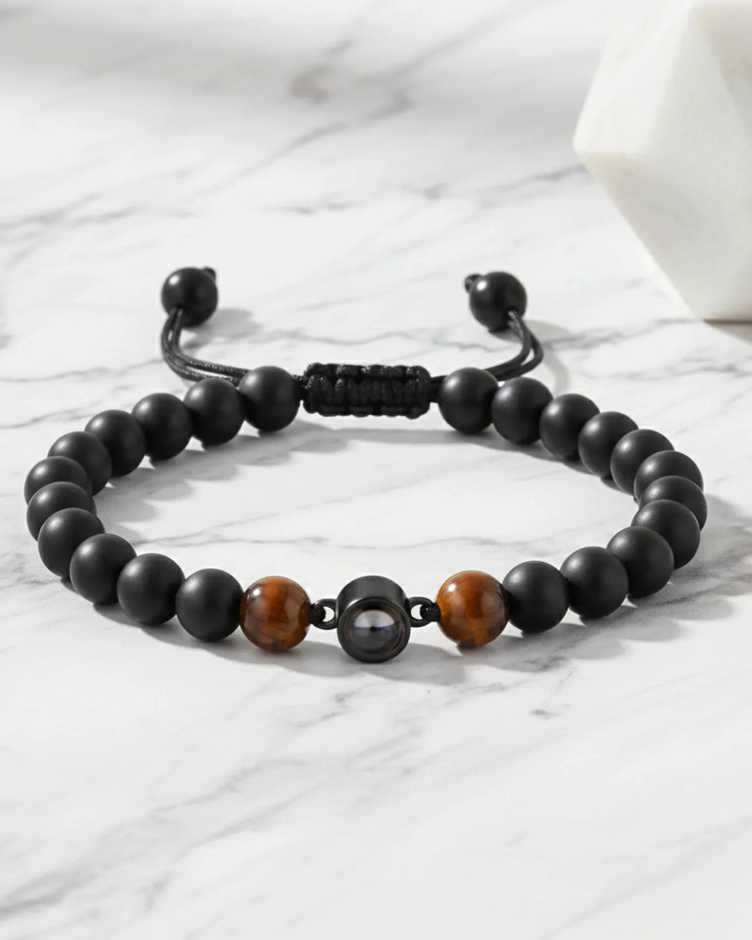 Bracelet Photo Homme – Perles de Pierre Volcanique avec photo cachée, bracelet projection photo personnalisé, cadeau pour Lui