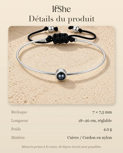 Bracelet Photo Projection Personnalisé avec Photo à l'Intérieur - dimensions et matière
