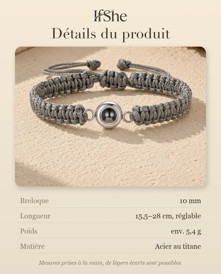 Bracelet Photo - dimensions et matière