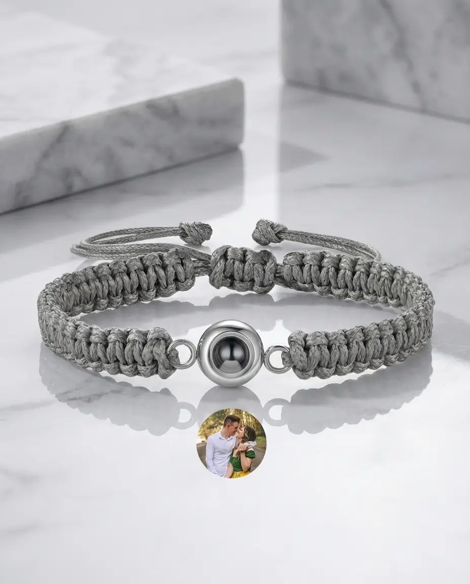 Bracelet Photo – Corde Tressée avec Projection Photo, Acier Titane, Mixte, Cadeau Souvenir pour Elle ou Lui