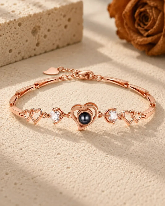 Bracelet Photo Cœurs Entrelacés - finition or rose