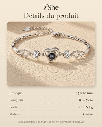 Bracelet Photo Cœurs Entrelacés - dimensions et matière
