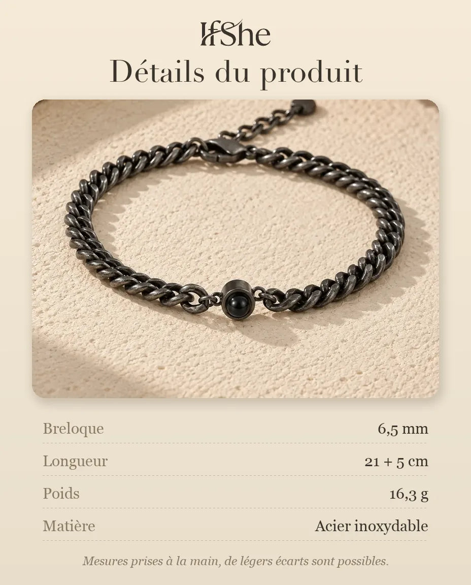Bracelet Photo Homme - dimensions et matière