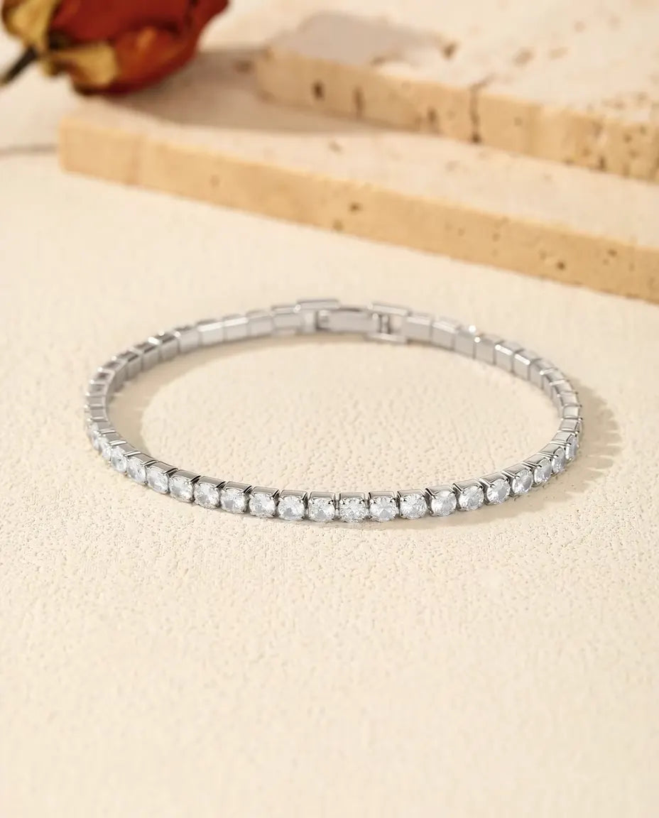 Bracelet Tennis en Argent 925 avec Zircons – Bracelet Classique à Pierres Rondes de 2, 3 ou 4 mm, Bracelet à Superposer