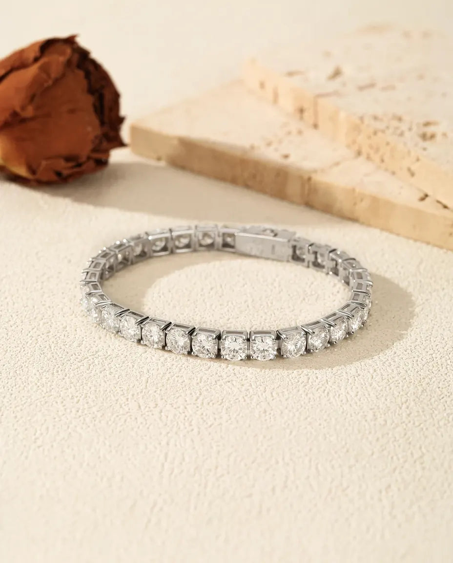 Bracelet tennis moissanite 2 mm – ligne continue de pierres couleur D VVS1 en argent 925, 15,5 à 19 cm